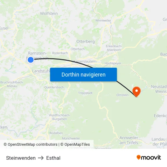 Steinwenden to Esthal map