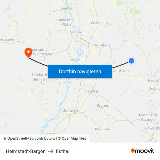Helmstadt-Bargen to Esthal map