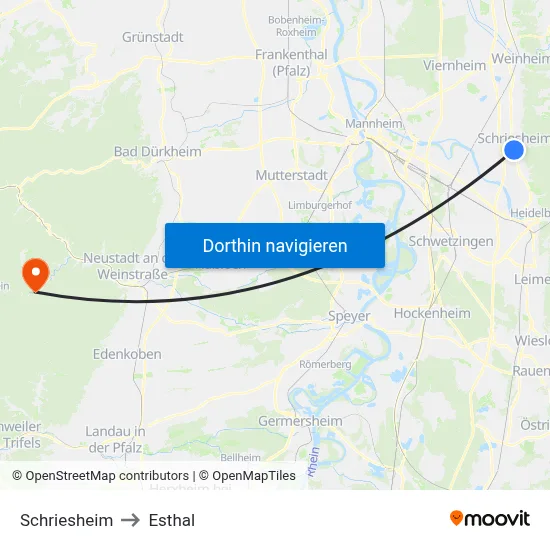 Schriesheim to Esthal map