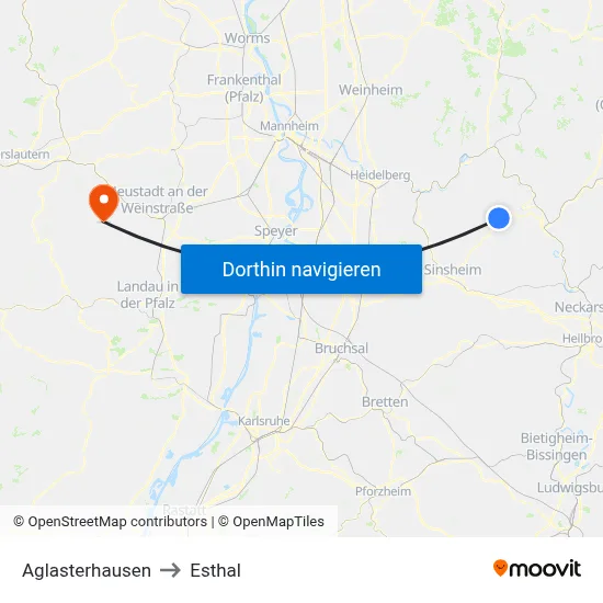Aglasterhausen to Esthal map