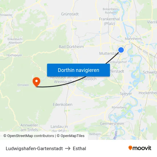 Ludwigshafen-Gartenstadt to Esthal map