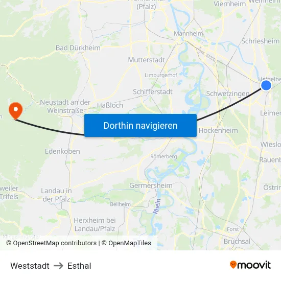 Weststadt to Esthal map