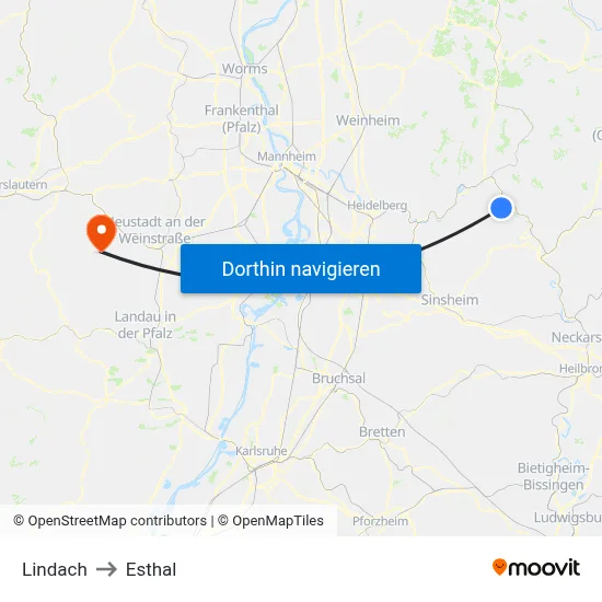 Lindach to Esthal map