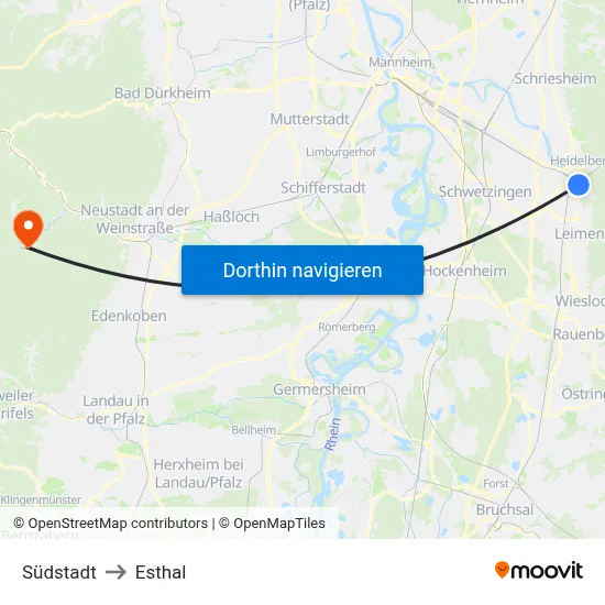 Südstadt to Esthal map