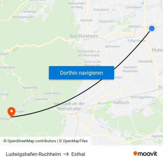 Ludwigshafen-Ruchheim to Esthal map