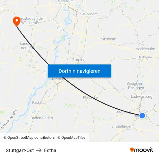 Stuttgart-Ost to Esthal map