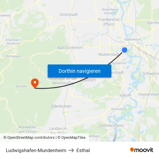 Ludwigshafen-Mundenheim to Esthal map