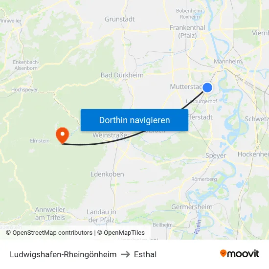 Ludwigshafen-Rheingönheim to Esthal map