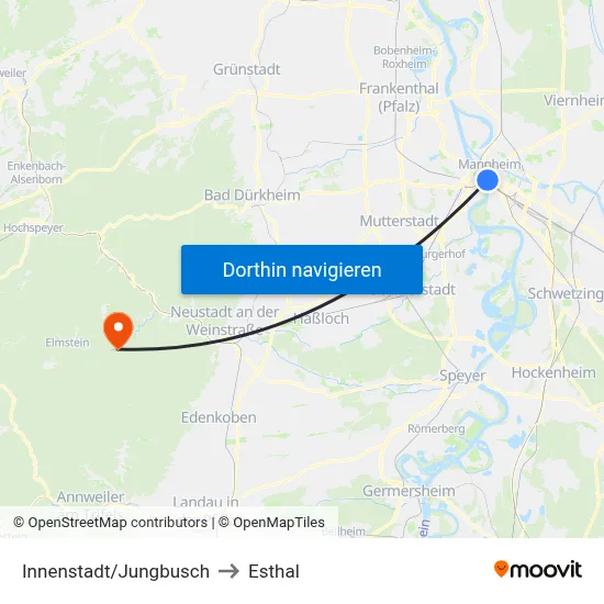 Innenstadt/Jungbusch to Esthal map