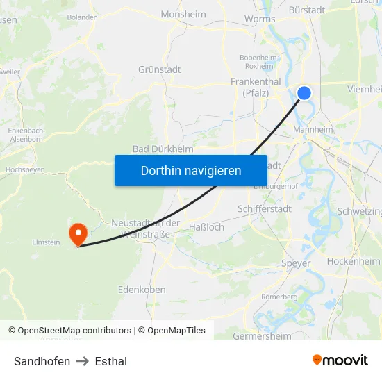Sandhofen to Esthal map