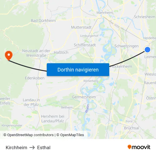 Kirchheim to Esthal map