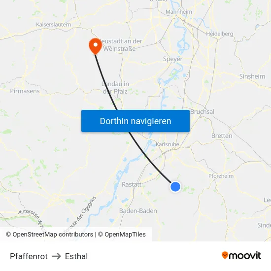 Pfaffenrot to Esthal map
