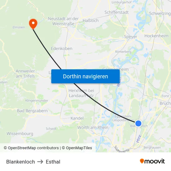 Blankenloch to Esthal map