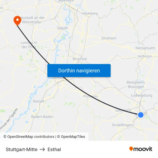 Stuttgart-Mitte to Esthal map