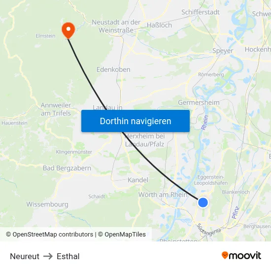 Neureut to Esthal map