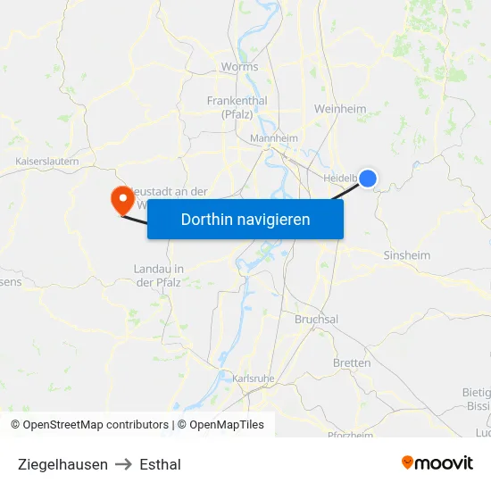 Ziegelhausen to Esthal map