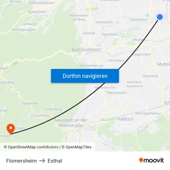 Flomersheim to Esthal map