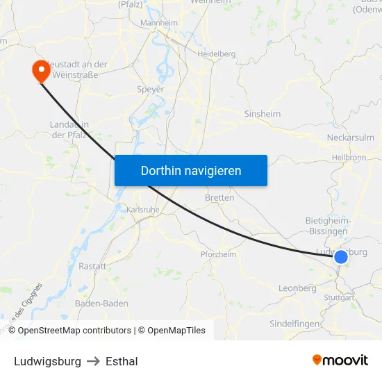 Ludwigsburg to Esthal map