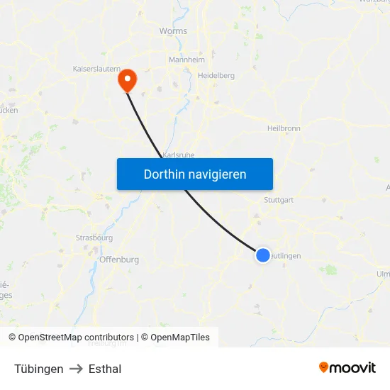 Tübingen to Esthal map