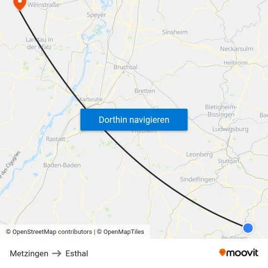 Metzingen to Esthal map