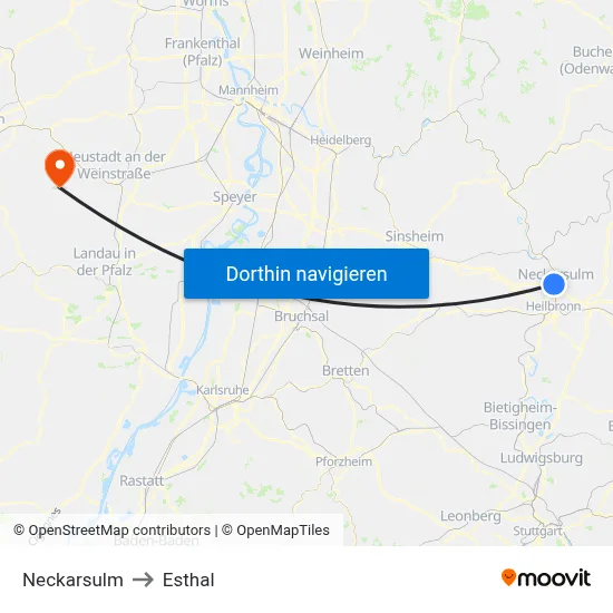 Neckarsulm to Esthal map