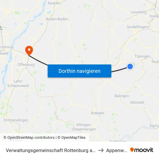 Verwaltungsgemeinschaft Rottenburg am Neckar to Appenweier map