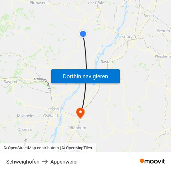 Schweighofen to Appenweier map