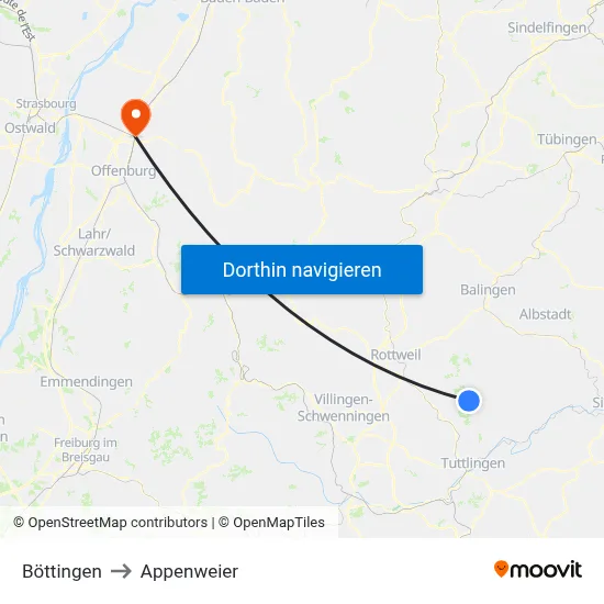 Böttingen to Appenweier map