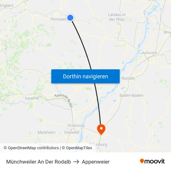 Münchweiler An Der Rodalb to Appenweier map