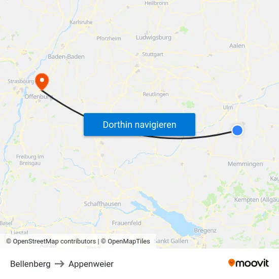Bellenberg to Appenweier map