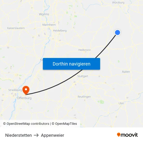 Niederstetten to Appenweier map