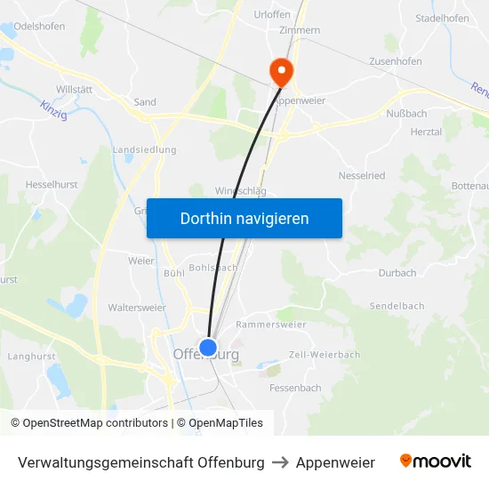 Verwaltungsgemeinschaft Offenburg to Appenweier map
