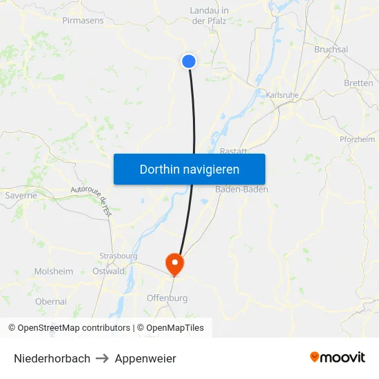 Niederhorbach to Appenweier map