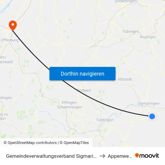 Gemeindeverwaltungsverband Sigmaringen to Appenweier map