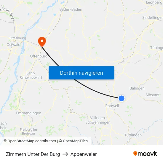 Zimmern Unter Der Burg to Appenweier map