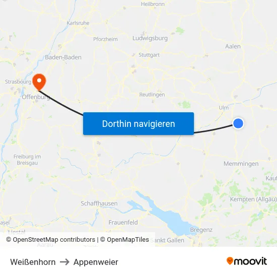 Weißenhorn to Appenweier map