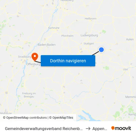 Gemeindeverwaltungsverband Reichenbach An Der Fils to Appenweier map