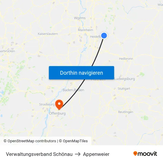 Verwaltungsverband Schönau to Appenweier map