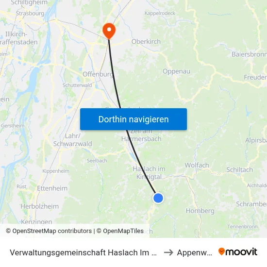 Verwaltungsgemeinschaft Haslach Im Kinzigtal to Appenweier map
