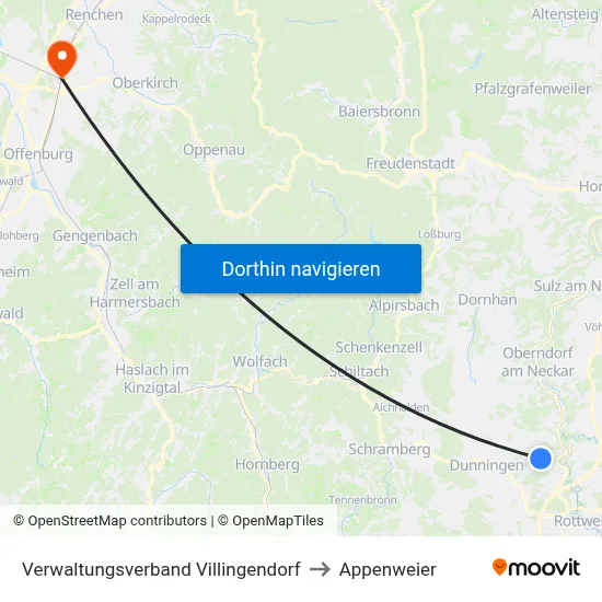 Verwaltungsverband Villingendorf to Appenweier map