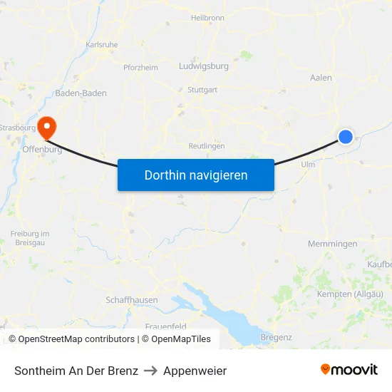 Sontheim An Der Brenz to Appenweier map