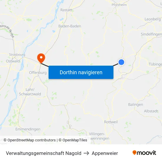 Verwaltungsgemeinschaft Nagold to Appenweier map