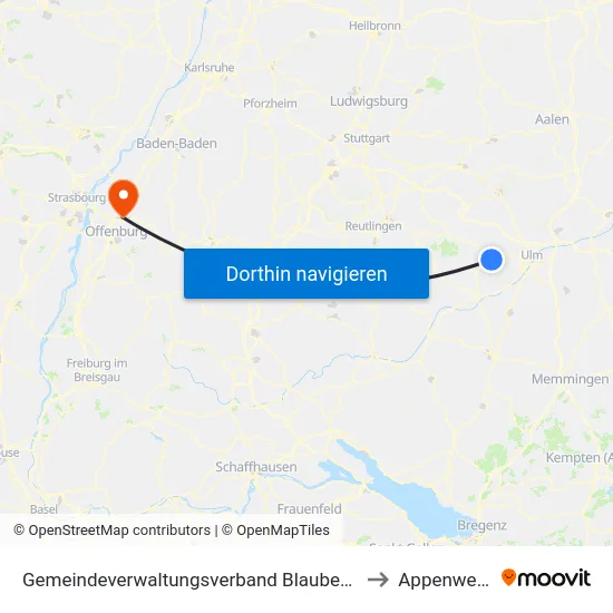 Gemeindeverwaltungsverband Blaubeuren to Appenweier map