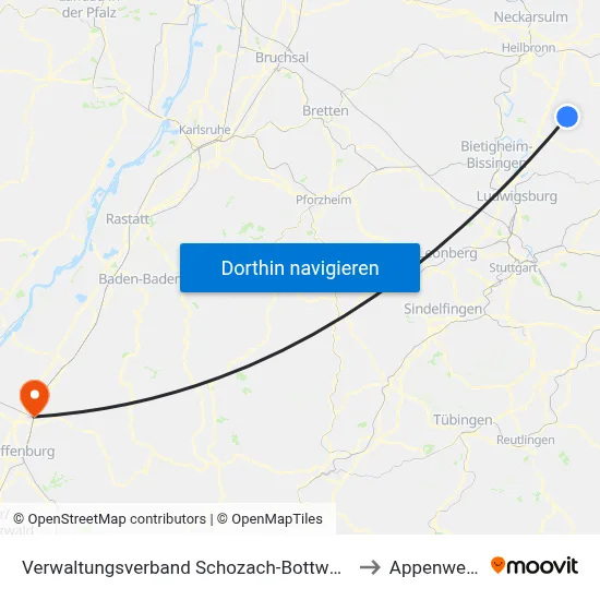 Verwaltungsverband Schozach-Bottwartal to Appenweier map
