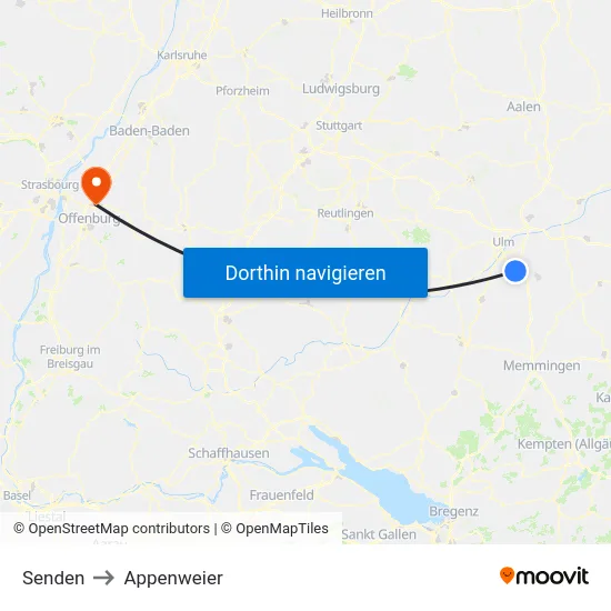 Senden to Appenweier map