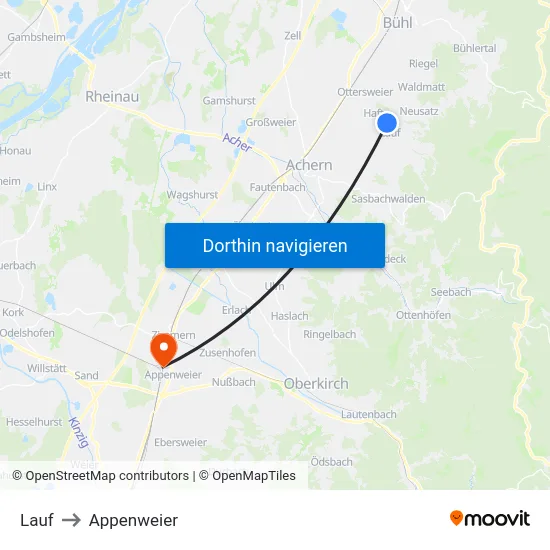 Lauf to Appenweier map