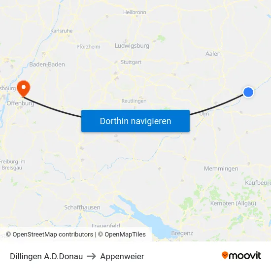 Dillingen A.D.Donau to Appenweier map