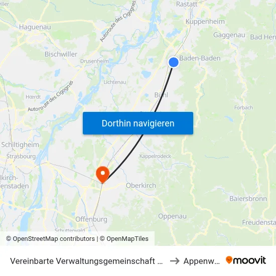 Vereinbarte Verwaltungsgemeinschaft Sinzheim to Appenweier map