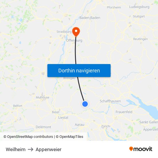 Weilheim to Appenweier map