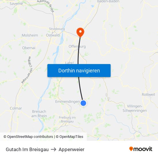 Gutach Im Breisgau to Appenweier map